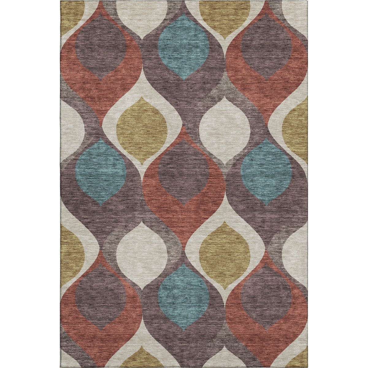 663053 10 x 14 ft. Brown Rust & Teal Ogee Washable Machine Made Rectangle Area Rug with UV Protection