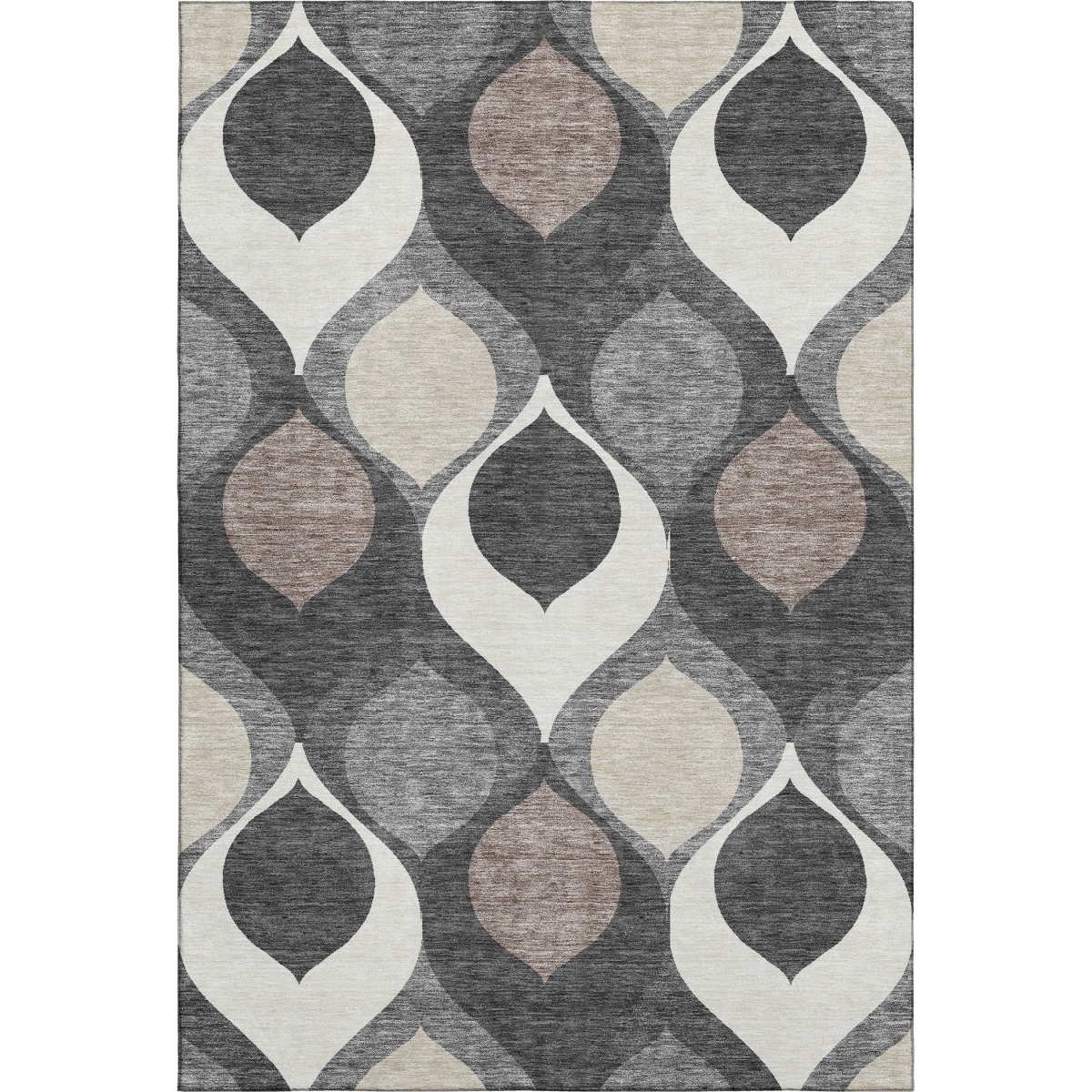 663065 10 x 14 ft. Gray, Ivory & Beige Ogee Washable Machine Made Rectangle Area Rug with UV Protection
