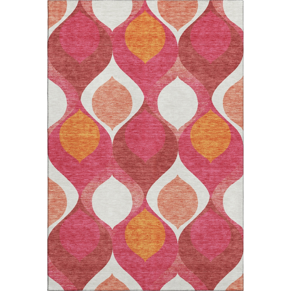 663088 9 x 12 ft. Pink Orange & Ivory Ogee Washable Machine Made Rectangle Area Rug with UV Protection