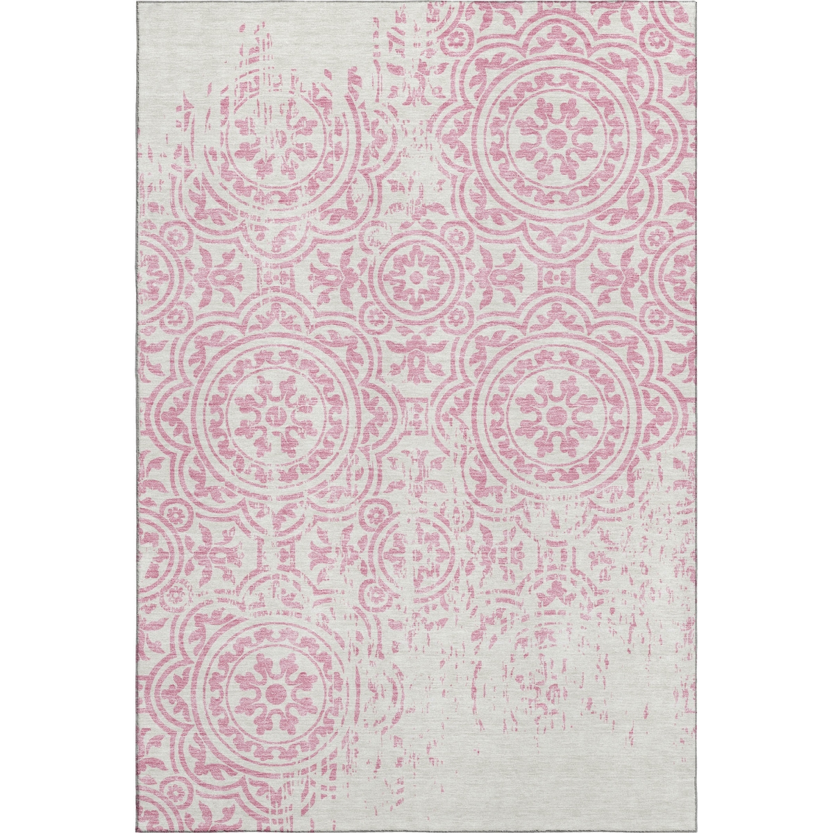 663700 9 x 12 ft. Pink & Ivory Medallion Transitional Washable Machine Made Rectangle Area Rug with UV Protection