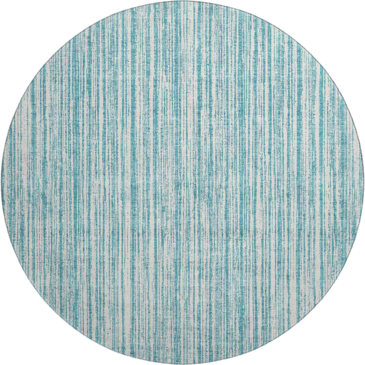 663867 8 ft. Teal & Ivory Striped Transitional Washable Round Area Rug with UV Protection