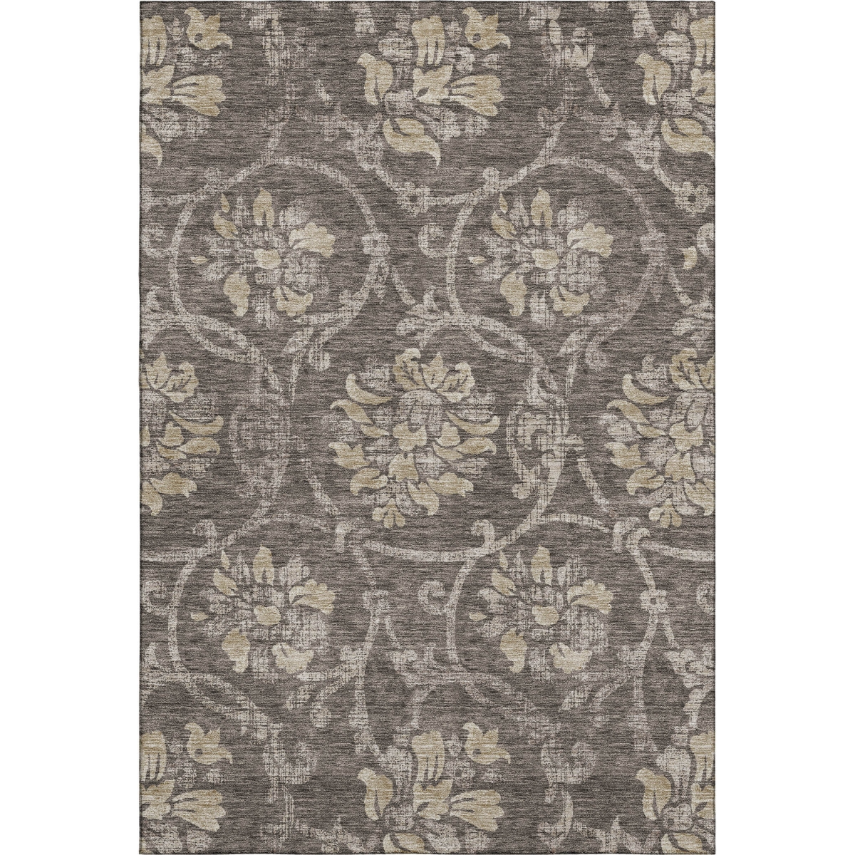 663956 5 x 8 ft. Brown, Beige & Taupe Floral Washable Machine Made Rectangle Area Rug with UV Protection