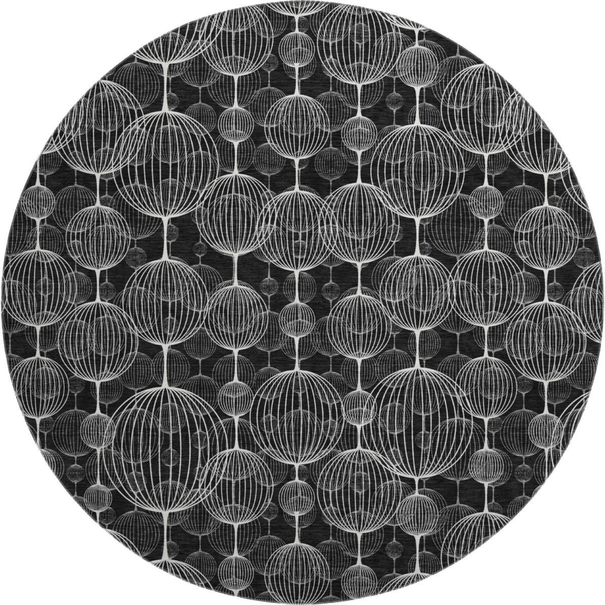 661878 8 ft. Black & Ivory Geometric Transitional Washable Round Area Rug with UV Protection