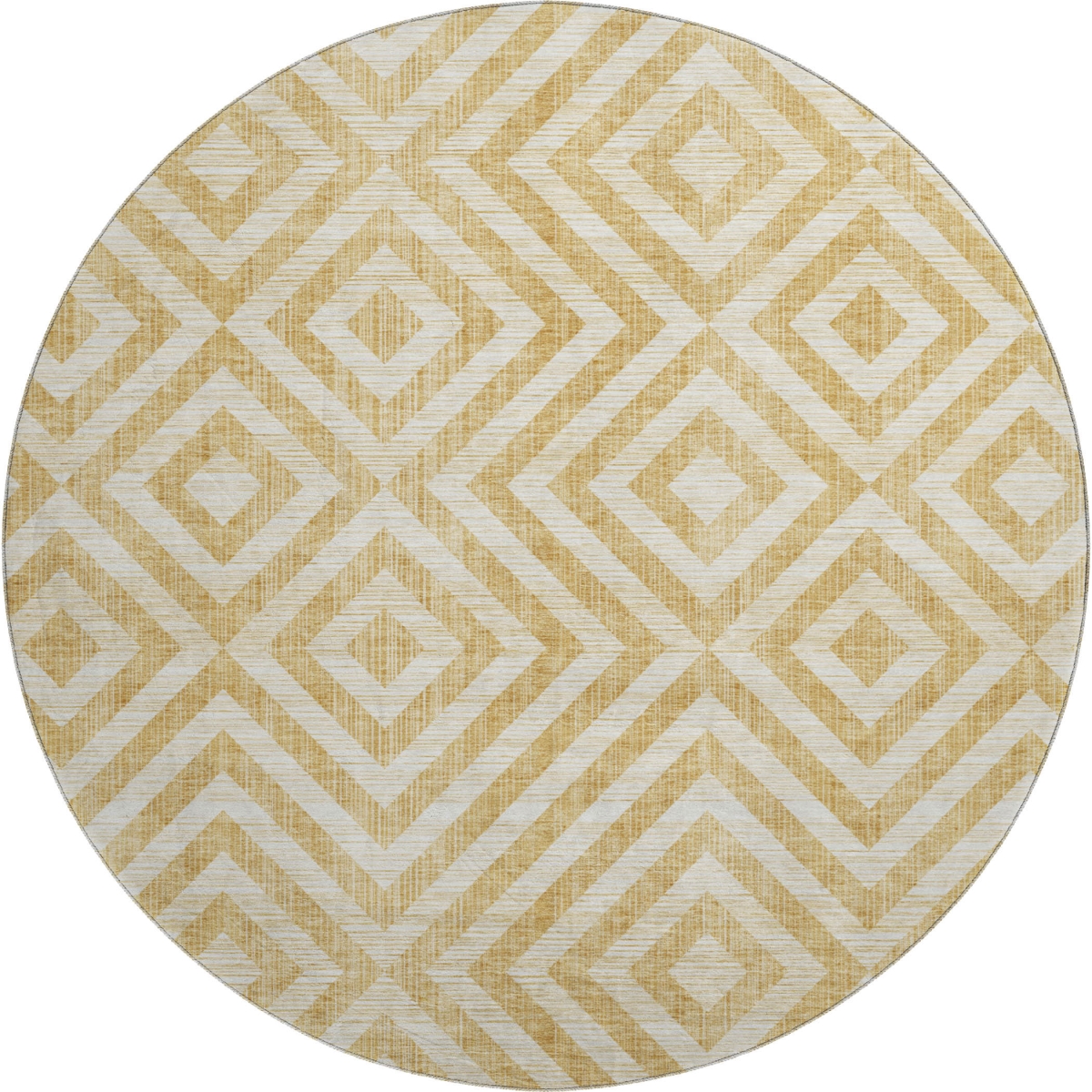 661926 8 ft. Gold & Ivory Geometric Transitional Washable Round Area Rug with UV Protection