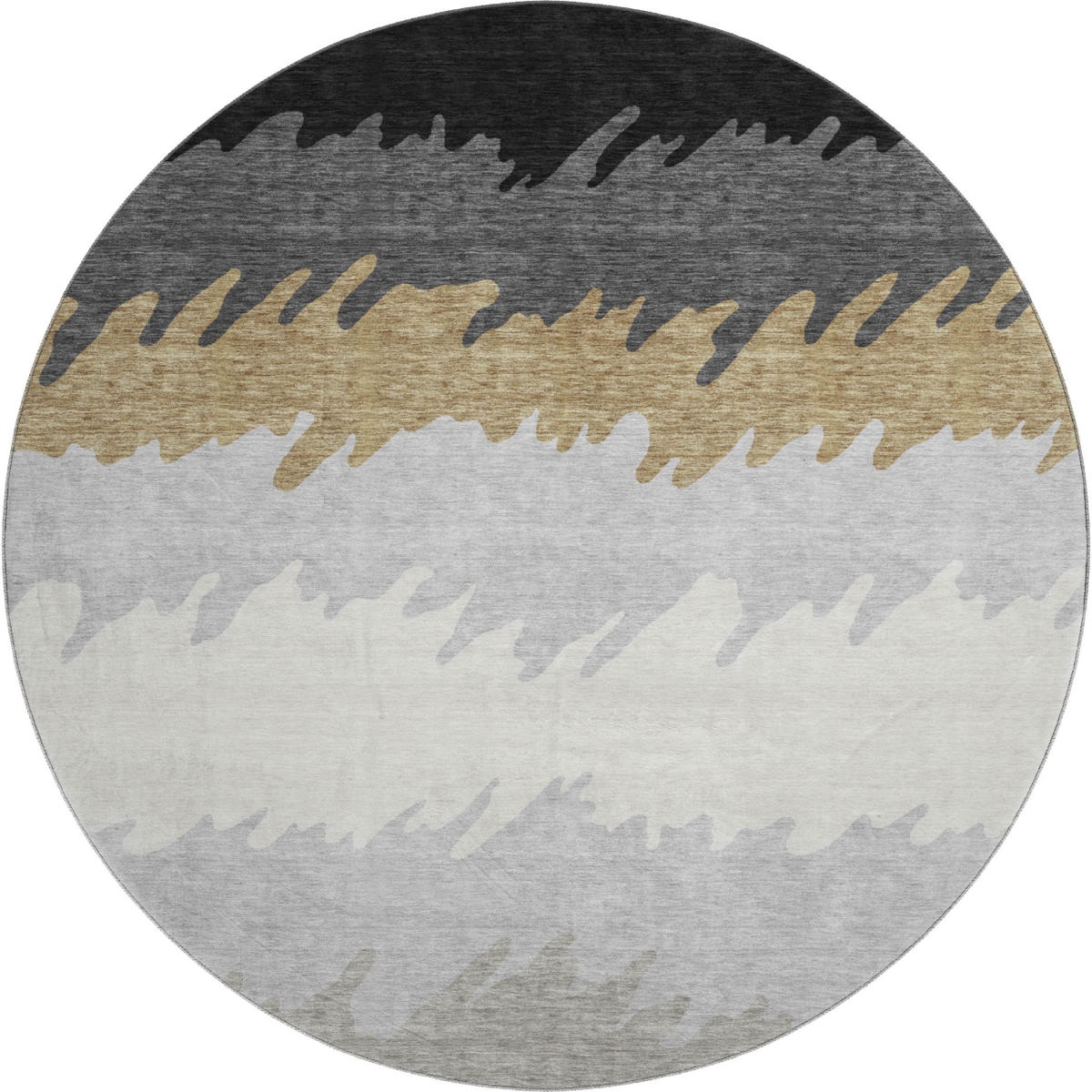 662124 8 ft. Black Beige & Silver Striped Washable Round Area Rug with UV Protection