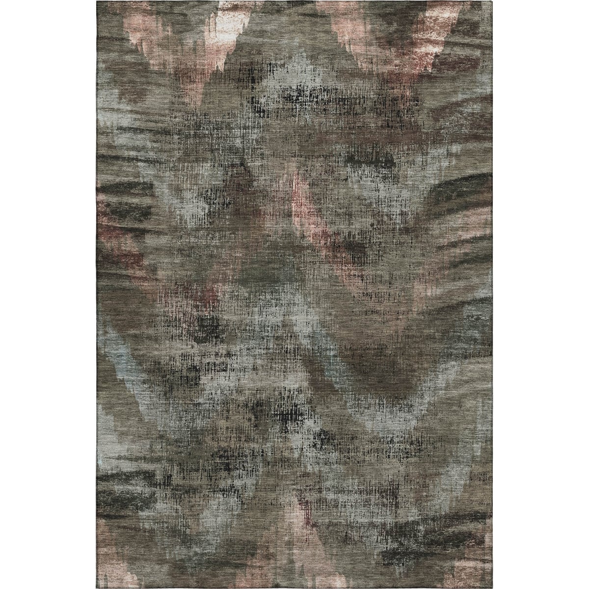 665482 9 x 12 ft. Brown Salmon & Gray Abstract Washable Machine Made Rectangle Area Rug with UV Protection