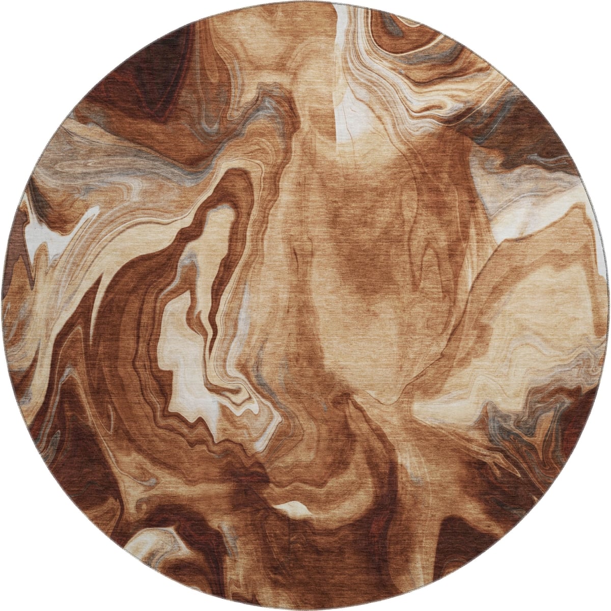 665840 8 ft. Rust Ivory & Beige Abstract Washable Round Area Rug with UV Protection