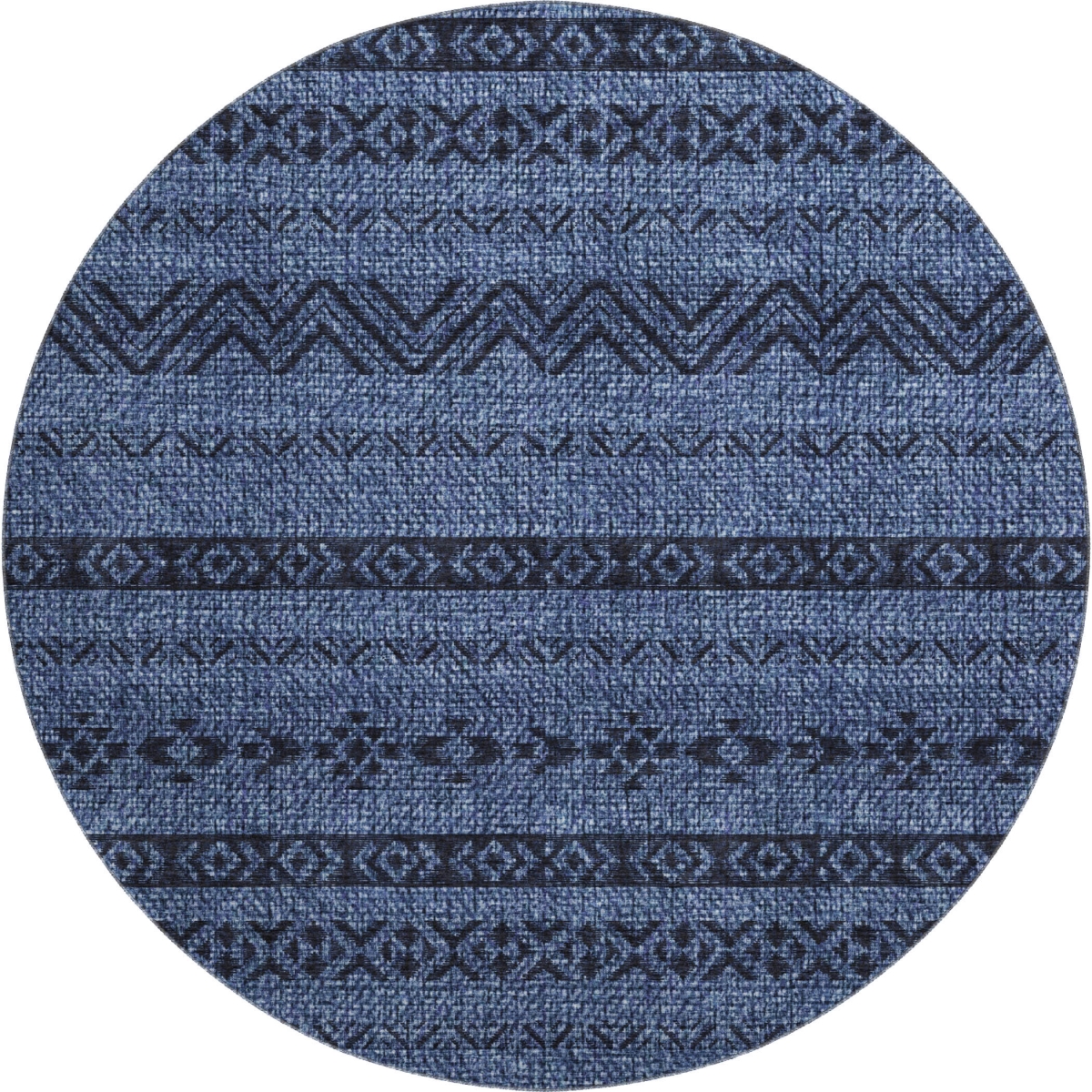 665906 8 ft. Navy Blue & Gray Southwestern Transitional Washable Round Area Rug with UV Protection
