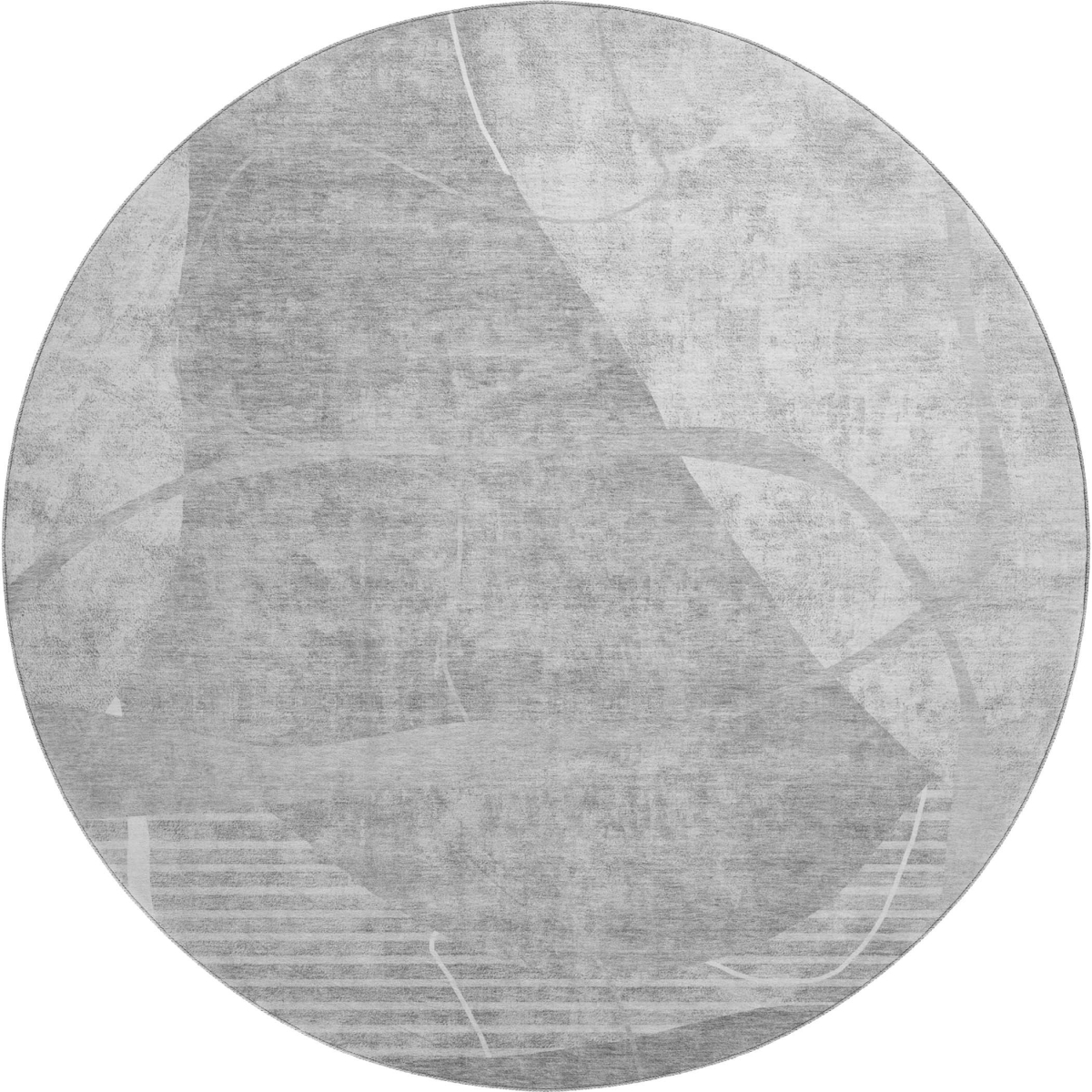 665954 8 ft. Gray & Silver Abstract Geometric Transitional Washable Round Area Rug with UV Protection