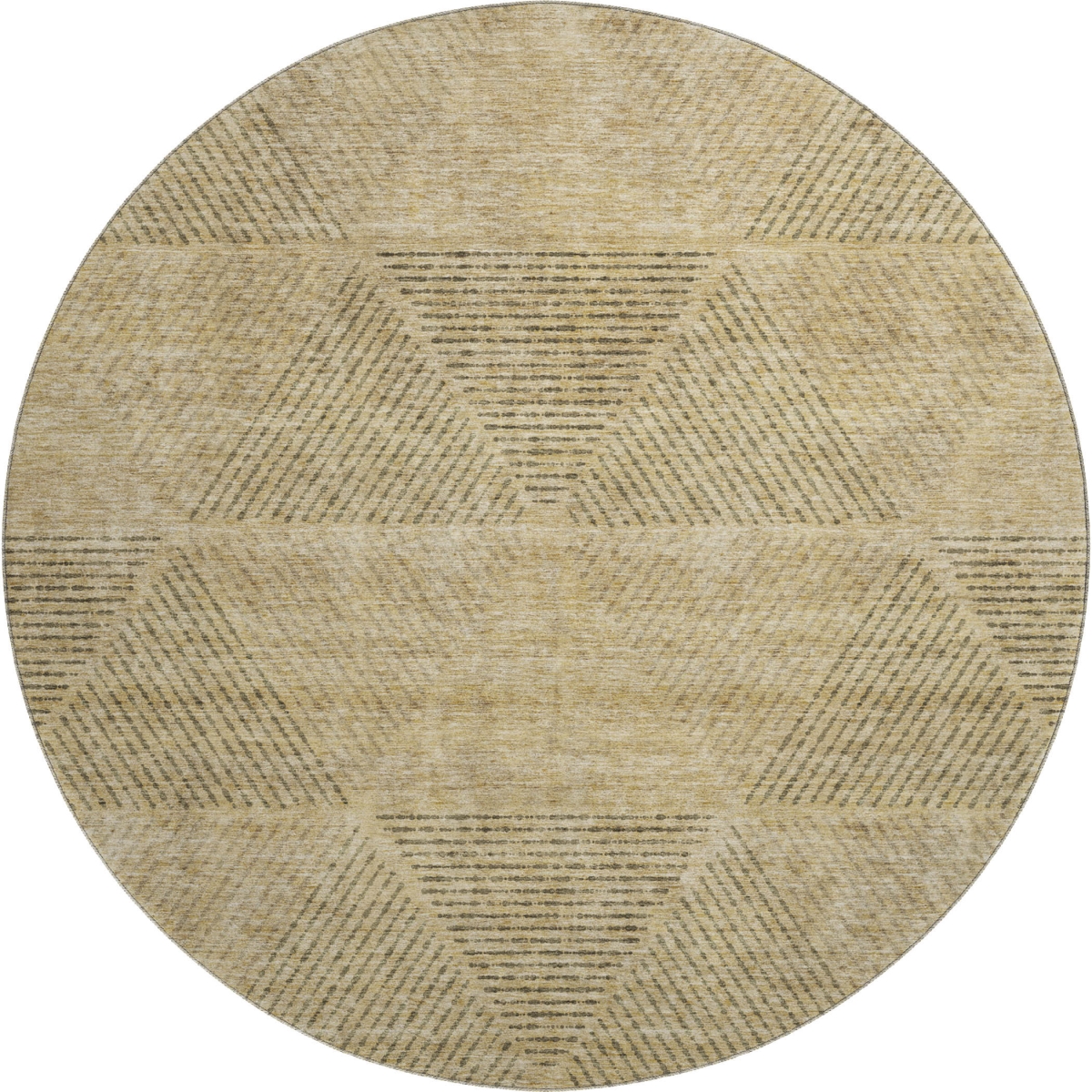 664897 8 ft. Wheat & Beige Geometric Transitional Washable Round Area Rug with UV Protection