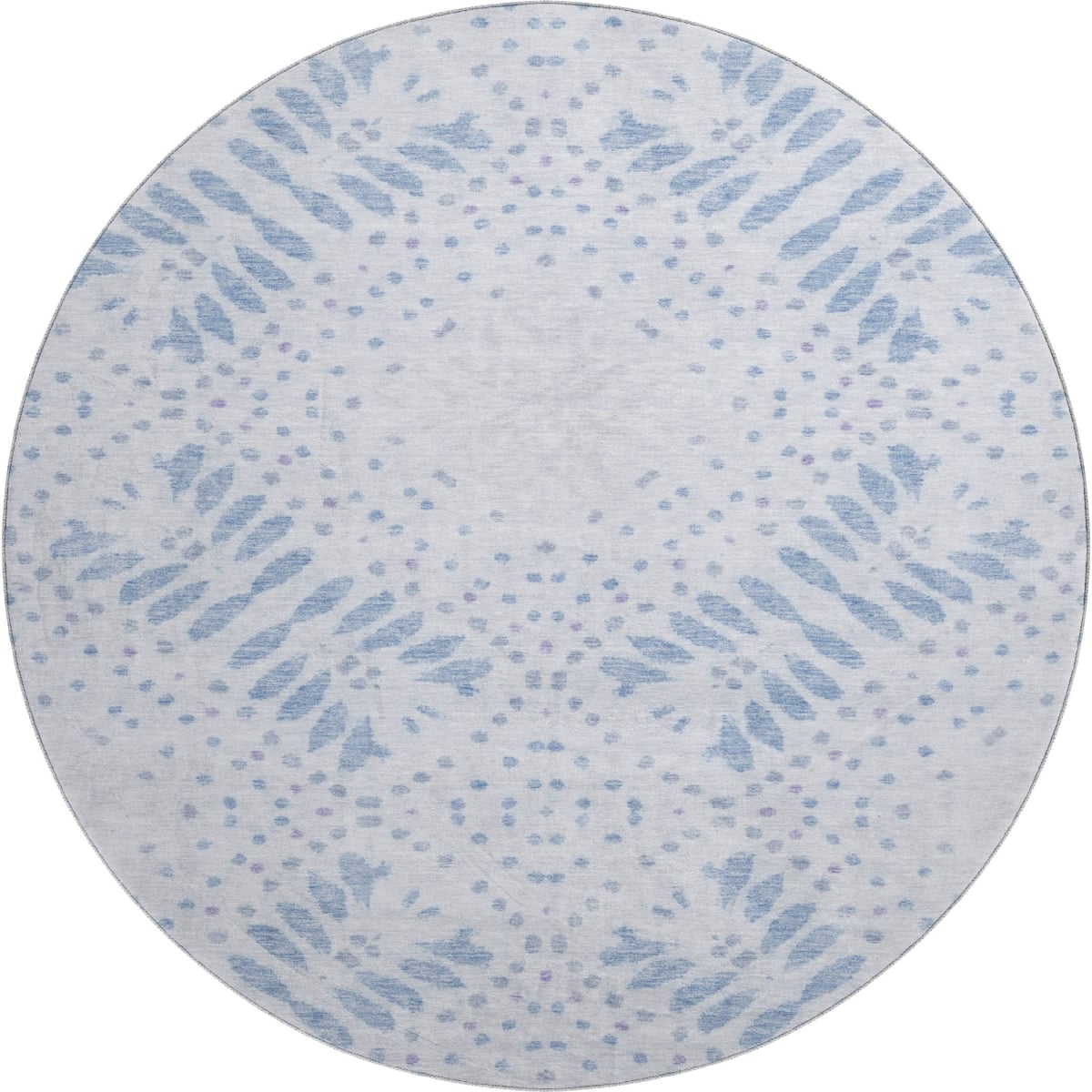 664915 8 ft. Blue & Ivory Floral Transitional Washable Round Area Rug with UV Protection
