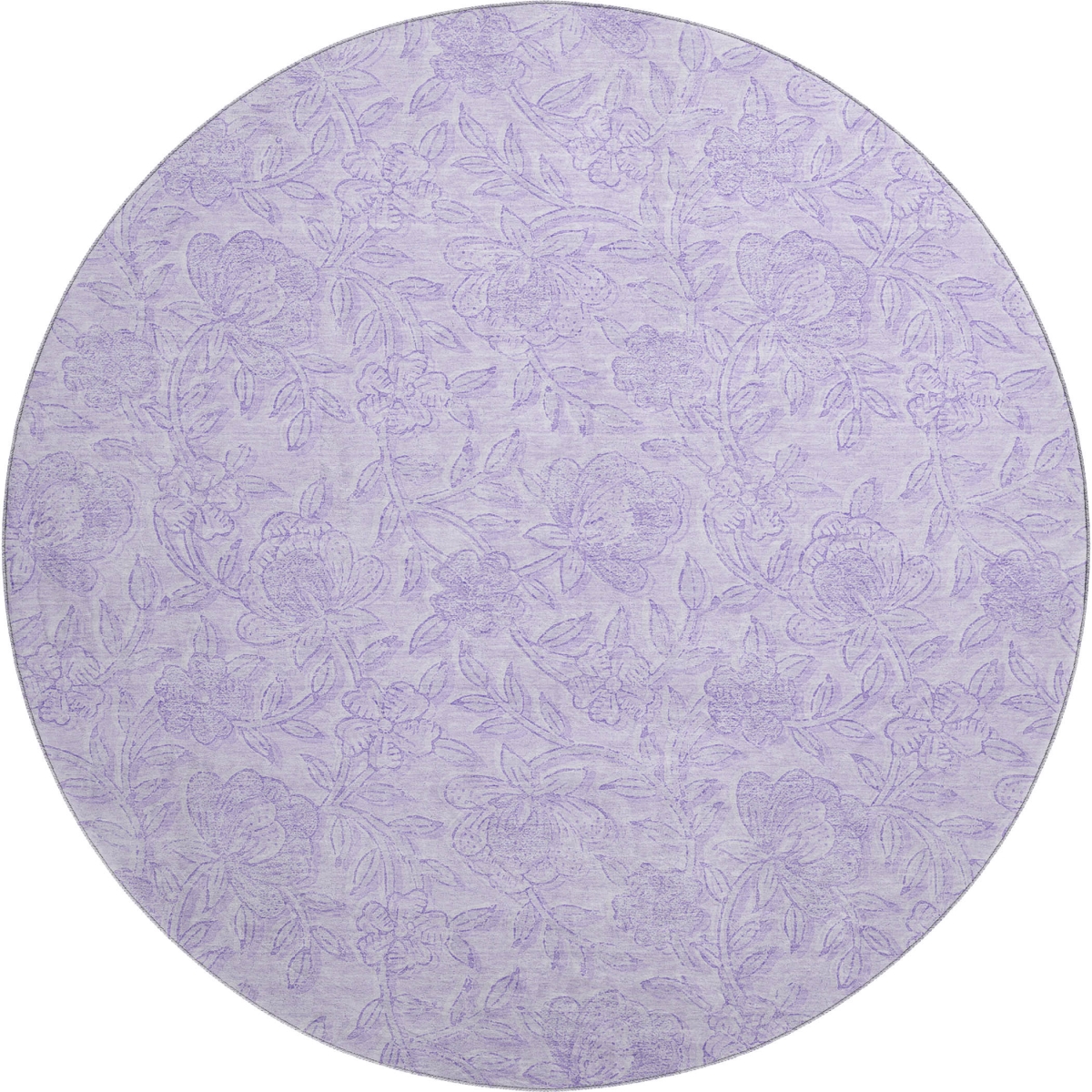 665053 8 ft. Lilac & Ivory Floral Transitional Washable Round Area Rug with UV Protection