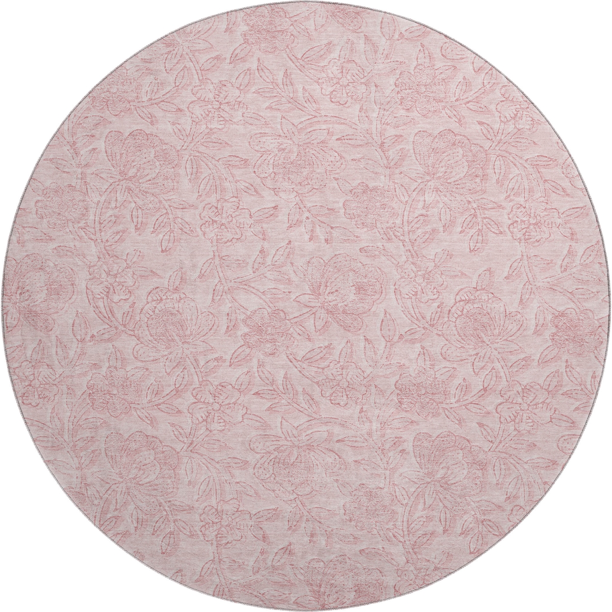 665059 8 ft. Pink & Ivory Floral Transitional Washable Round Area Rug with UV Protection