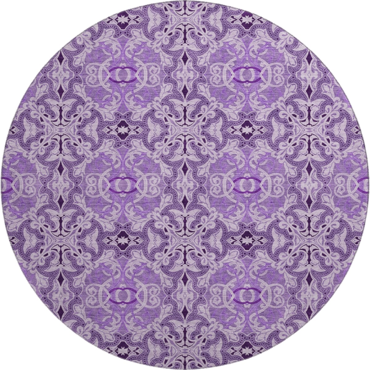 665107 8 ft. Purple & Ivory Medallion Transitional Washable Round Area Rug with UV Protection