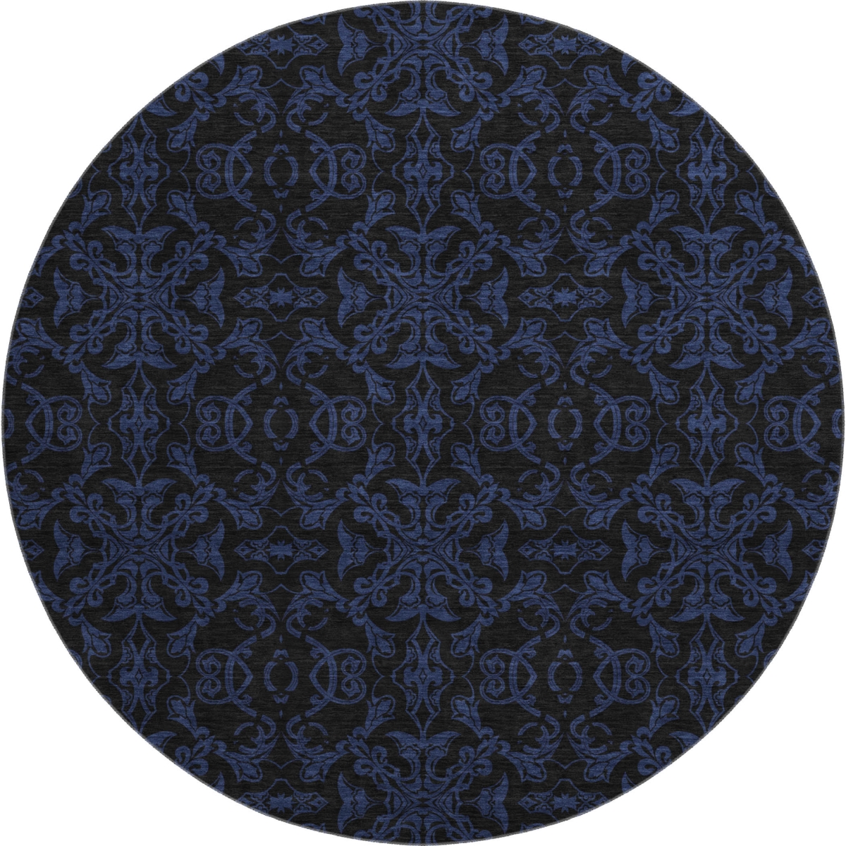 665191 8 ft. Blue & Charcoal Medallion Transitional Washable Round Area Rug with UV Protection