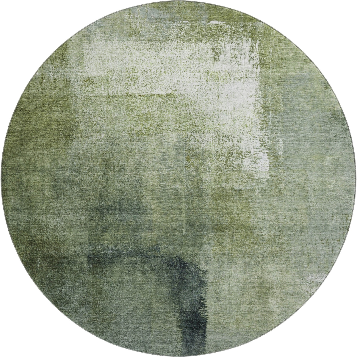 665275 8 ft. Green & Ivory Abstract Transitional Washable Round Area Rug with UV Protection
