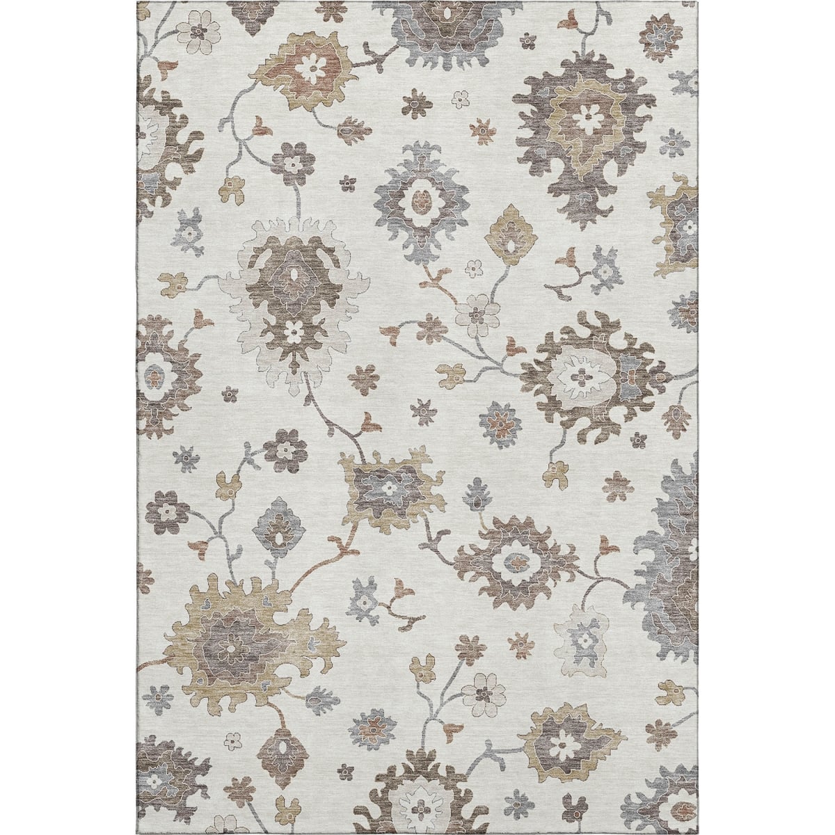 663293 10 x 14 ft. Ivory Gray & Brown Floral Medallion Washable Machine Made Rectangle Area Rug with UV Protection