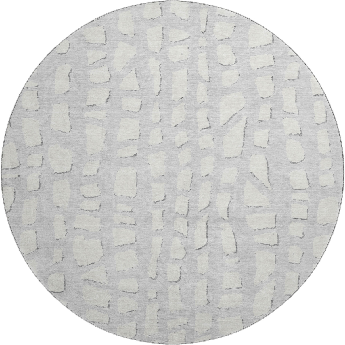 663386 8 ft. Silver & Ivory Cobblestone Washable Round Area Rug with UV Protection