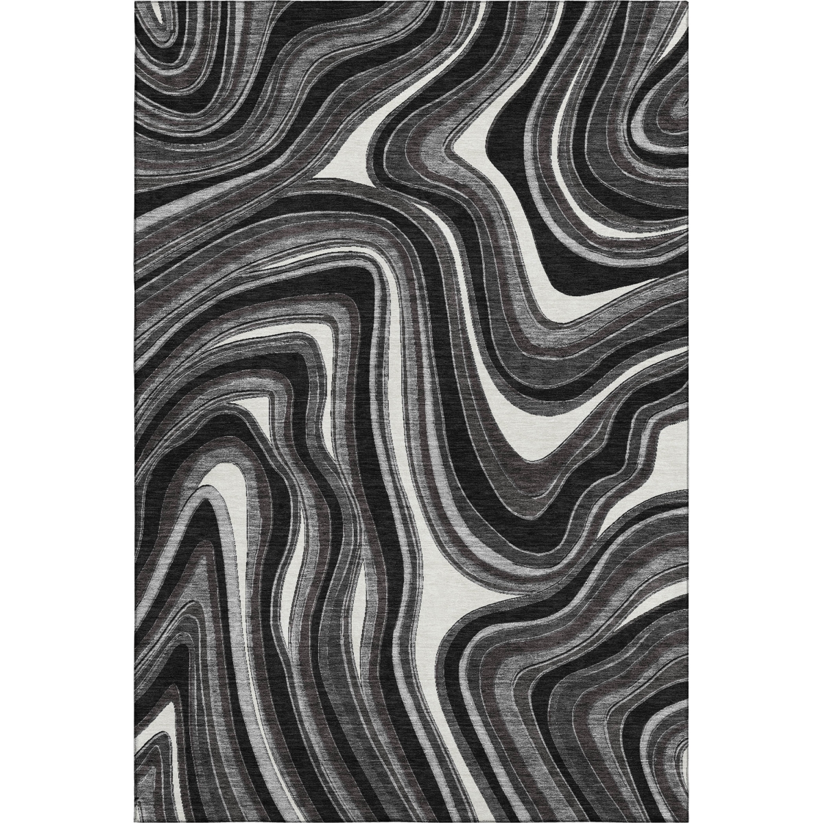663504 8 x 10 ft. Black Gray & White Marble Washable Machine Made Rectangle Area Rug with UV Protection
