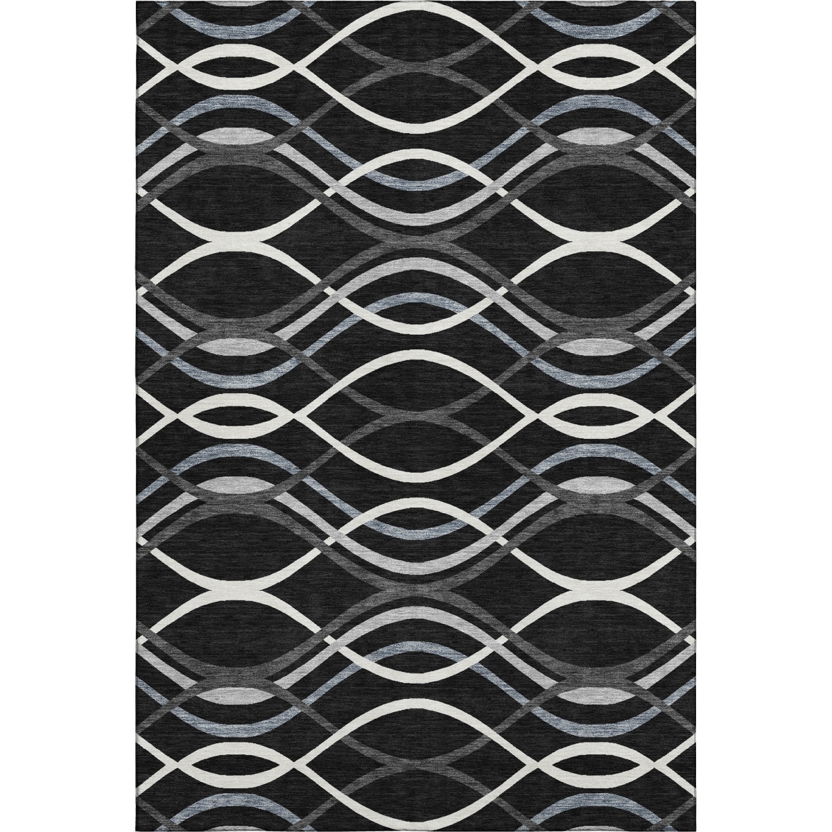 663568 5 x 8 ft. Black Ivory & Gray Abstract Transitional Washable Machine Made Rectangle Area Rug with UV Protection
