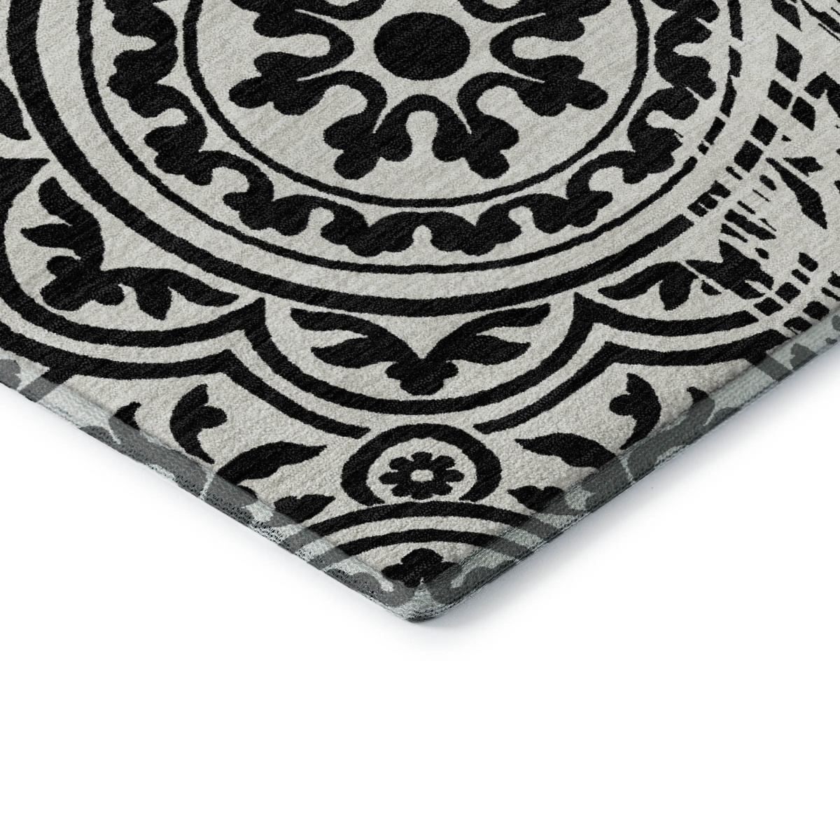 663663 8 x 10 ft. Black & Ivory Medallion Transitional Washable Machine Made Rectangle Area Rug with UV Protection
