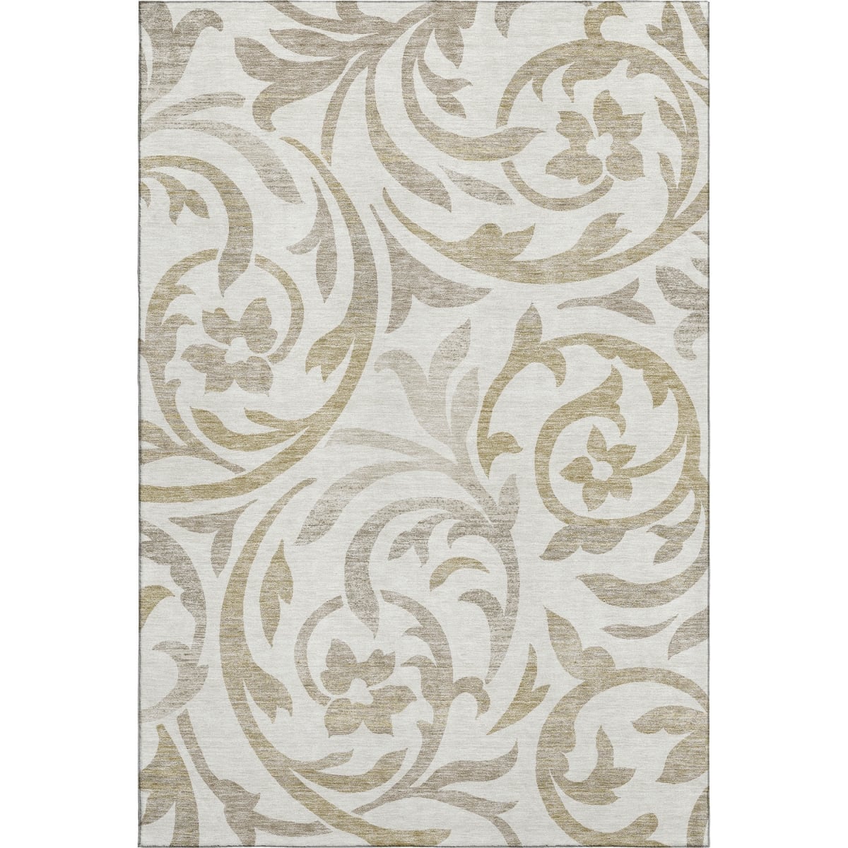664140 10 x 14 ft. Ivory Beige & Taupe Floral Washable Machine Made Rectangle Area Rug with UV Protection
