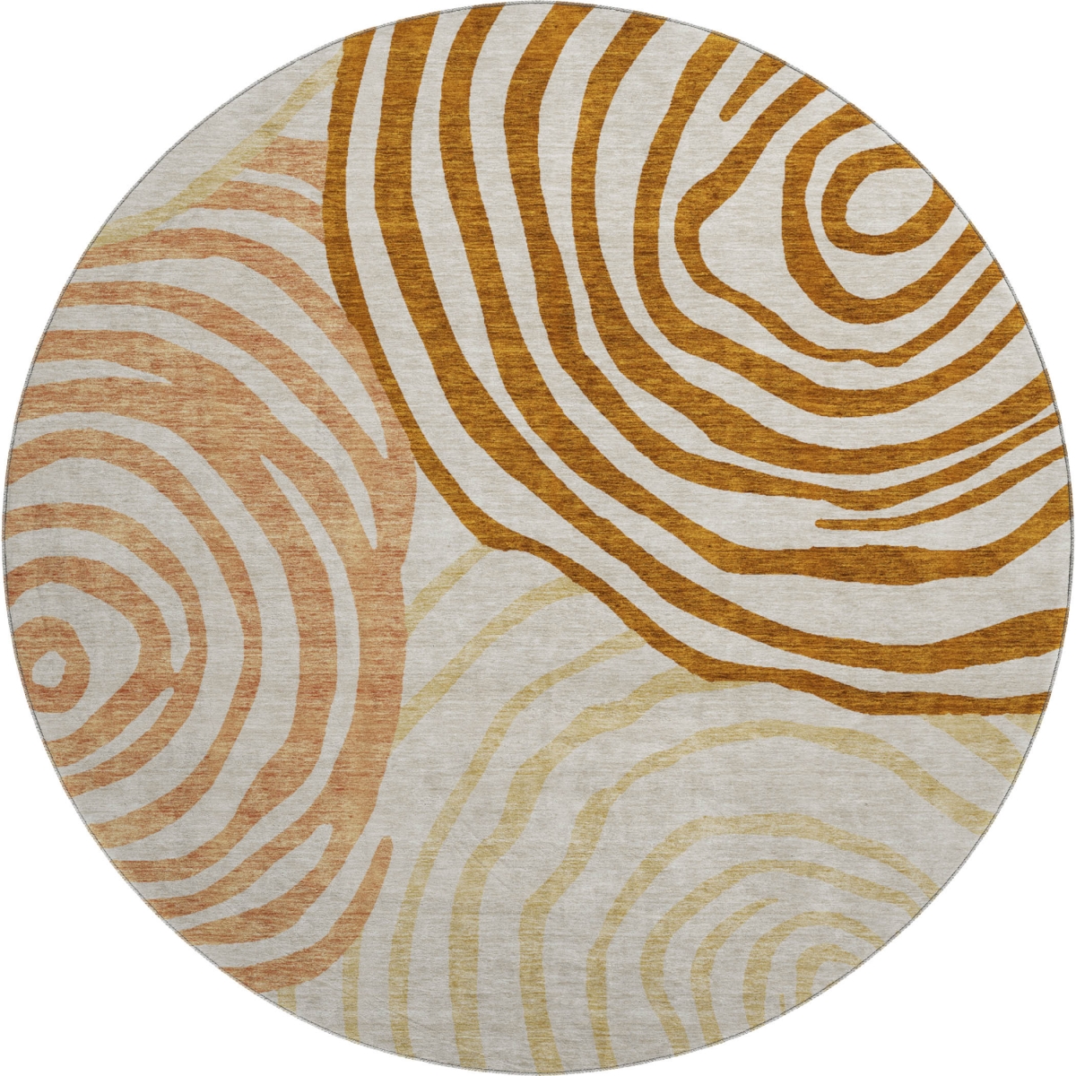 664233 8 ft. Terra Cotta Beige & Gold Abstract Washable Round Area Rug with UV Protection