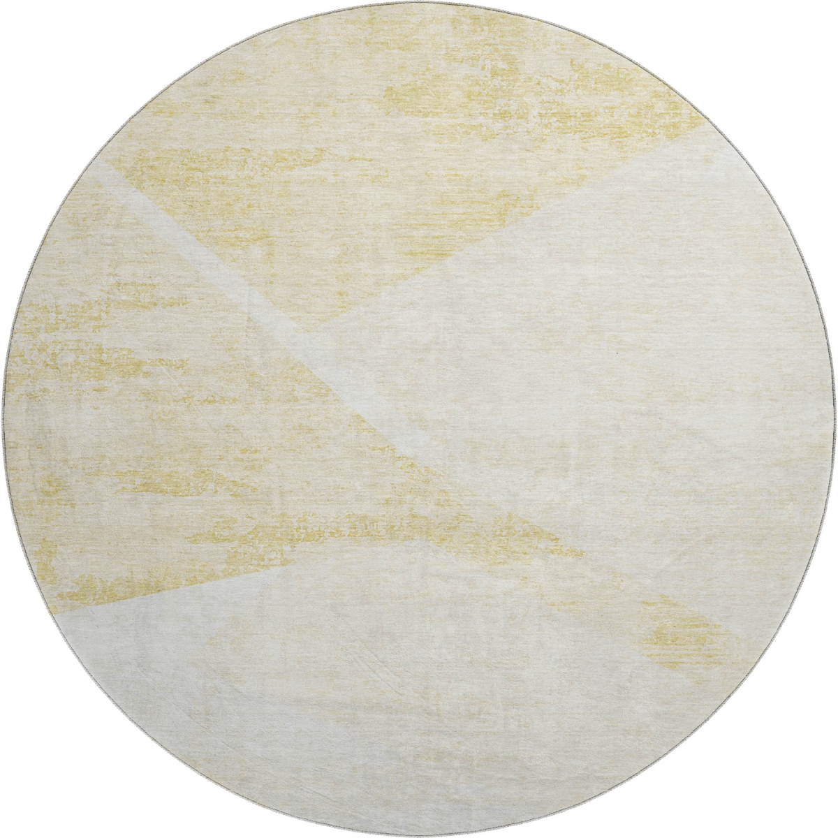 664567 8 ft. Gold & Ivory Geometric Transitional Washable Round Area Rug with UV Protection