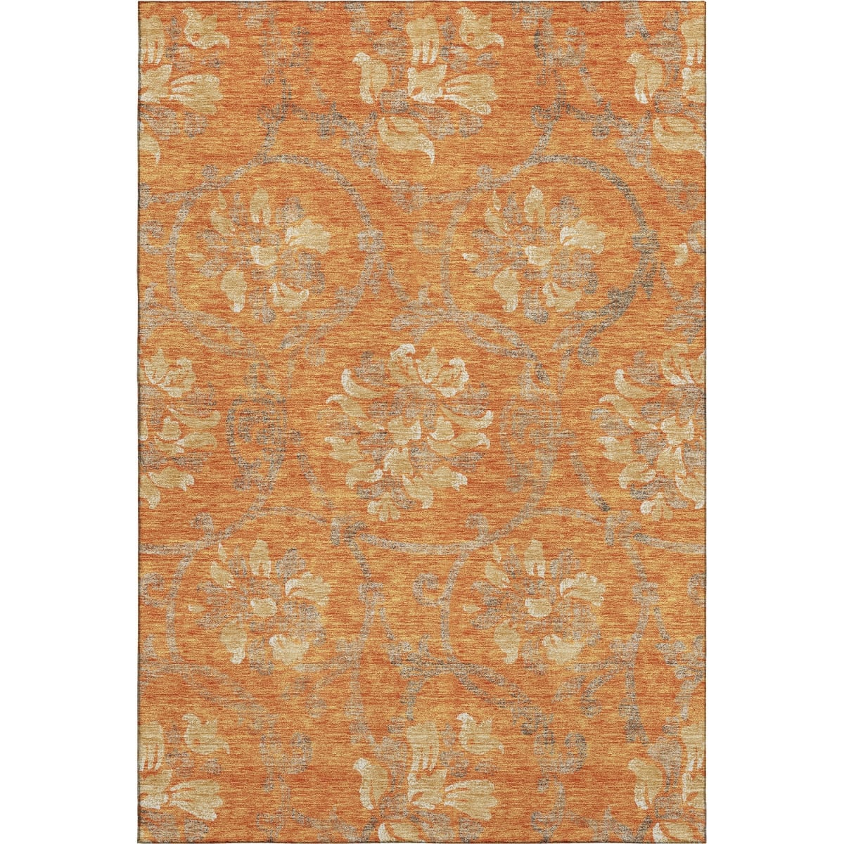 663988 8 x 10 ft. Orange Gray & Beige Floral Washable Machine Made Rectangle Area Rug with UV Protection