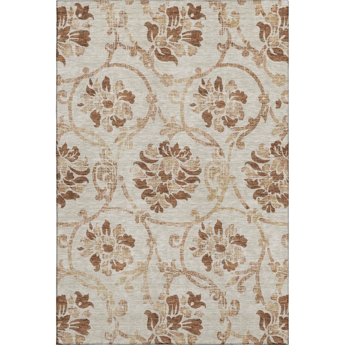 664012 8 x 10 ft. Terra Cotta & Beige Floral Traditional Washable Machine Made Rectangle Area Rug with UV Protection