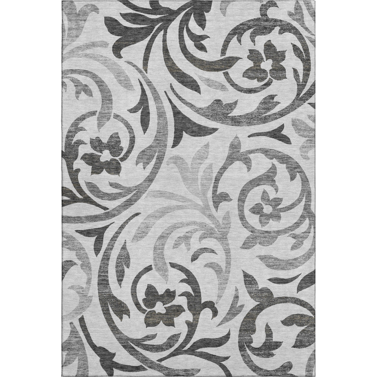 664126 8 x 10 ft. Gray, Ivory & Silver Floral Washable Machine Made Rectangle Area Rug with UV Protection