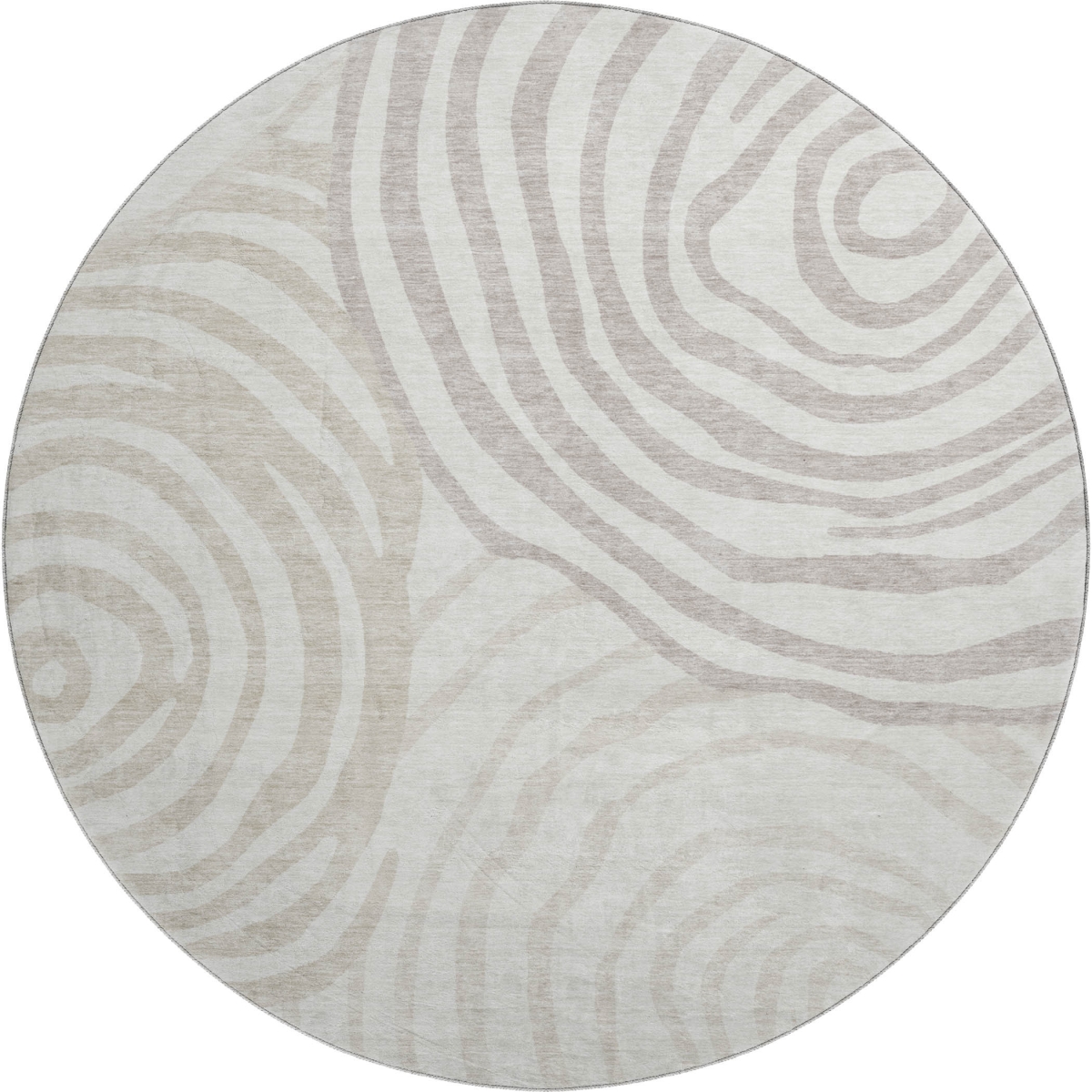 664209 8 ft. Ivory Beige & Khaki Abstract Transitional Washable Round Area Rug with UV Protection
