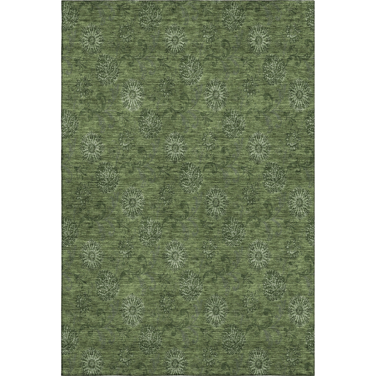 665330 8 x 10 ft. Olive Green & Ivory Floral Transitional Washable Machine Made Rectangle Area Rug with UV Protection