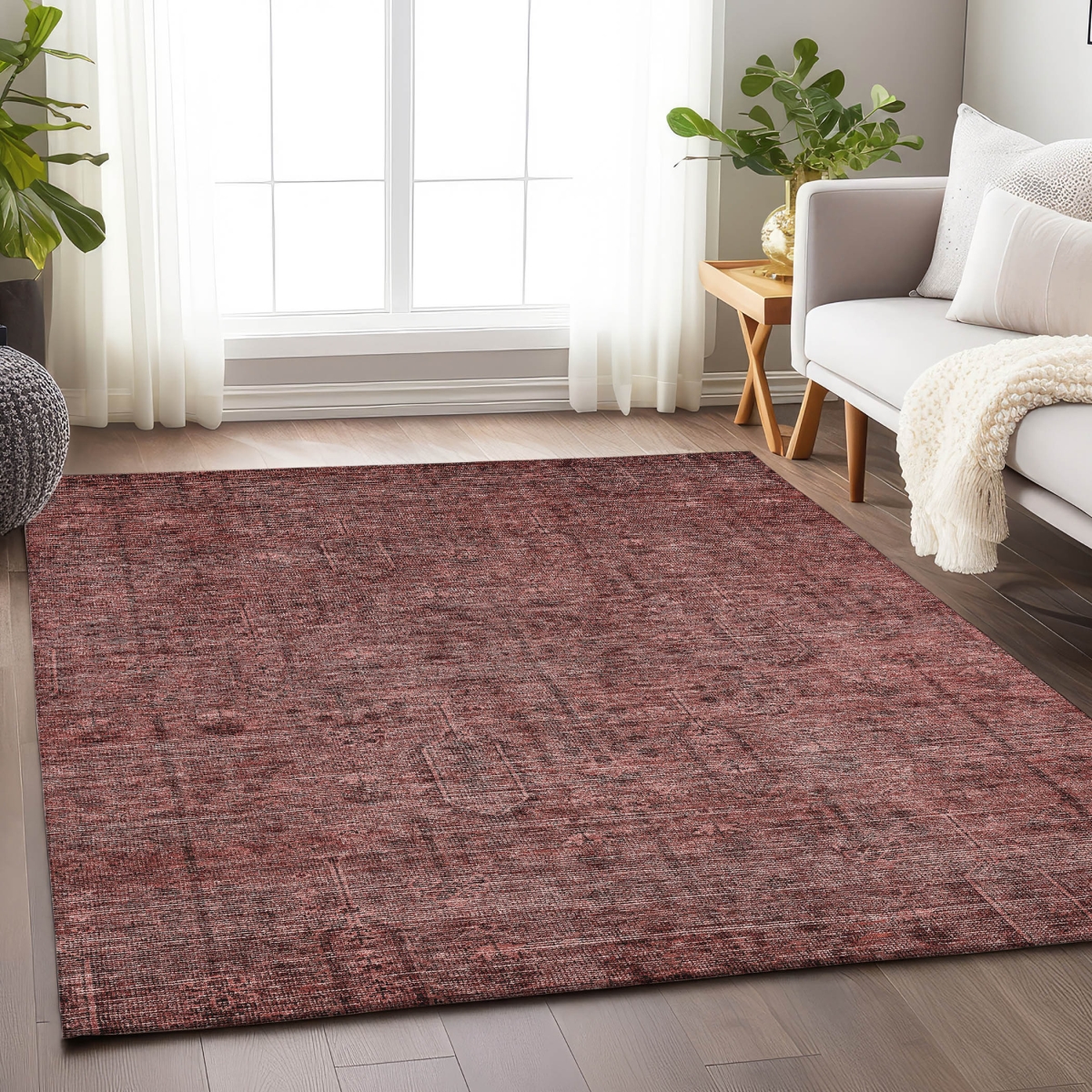 665433 10 x 14 ft. Rust & Gray Southwestern Washable Machine Made Rectangle Area Rug with UV Protection