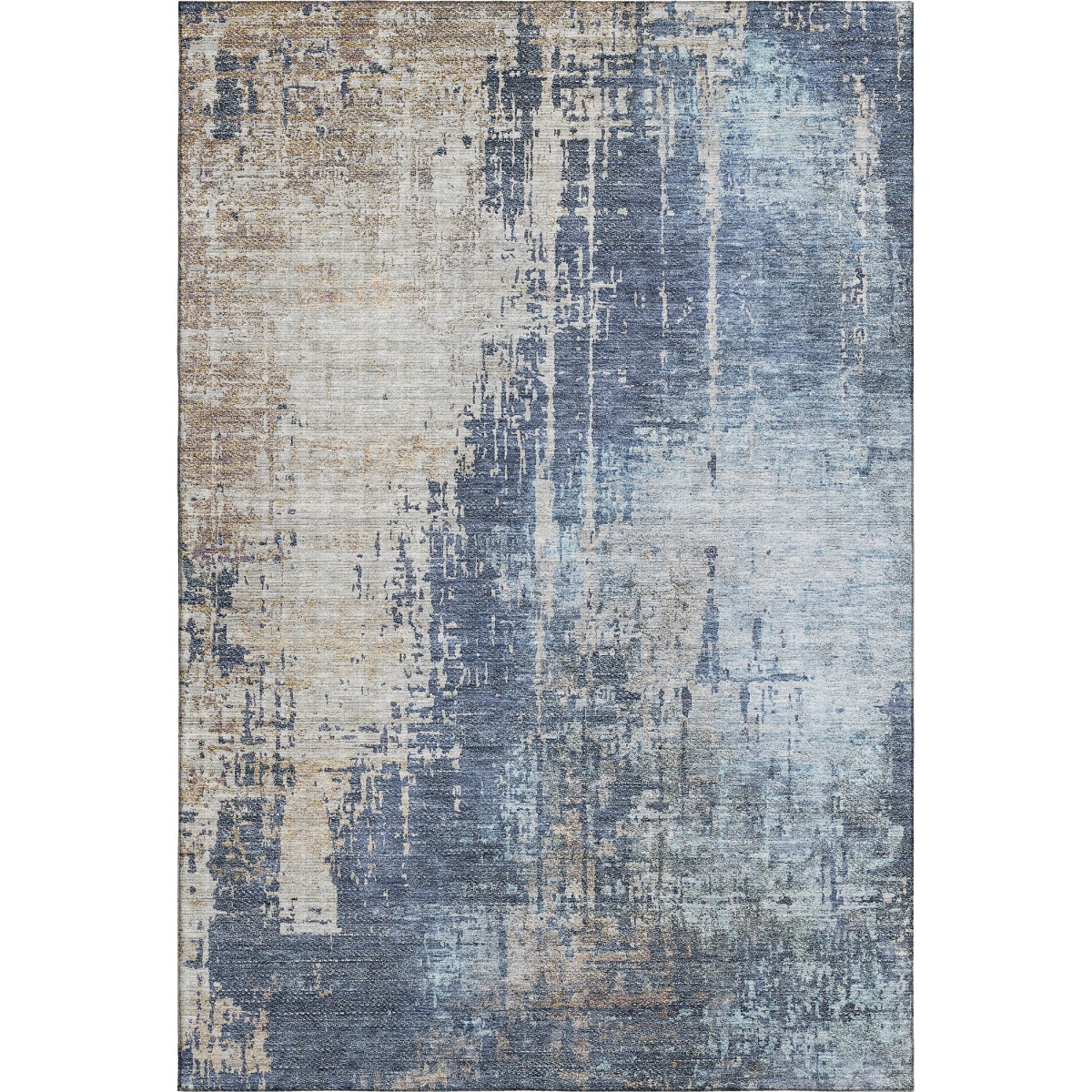 665601 8 x 10 ft. Navy Blue Beige & Taupe Abstract Washable Machine Made Rectangle Area Rug with UV Protection
