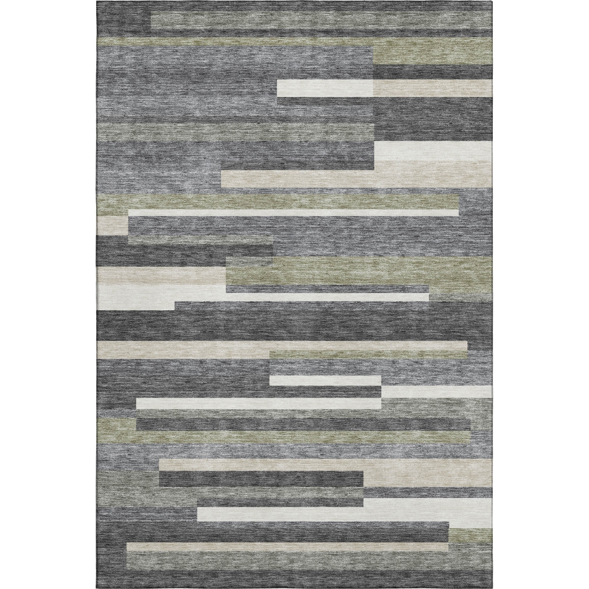 664268 5 x 8 ft. Charcoal Gray & Silver Striped Washable Machine Made Rectangle Area Rug with UV Protection