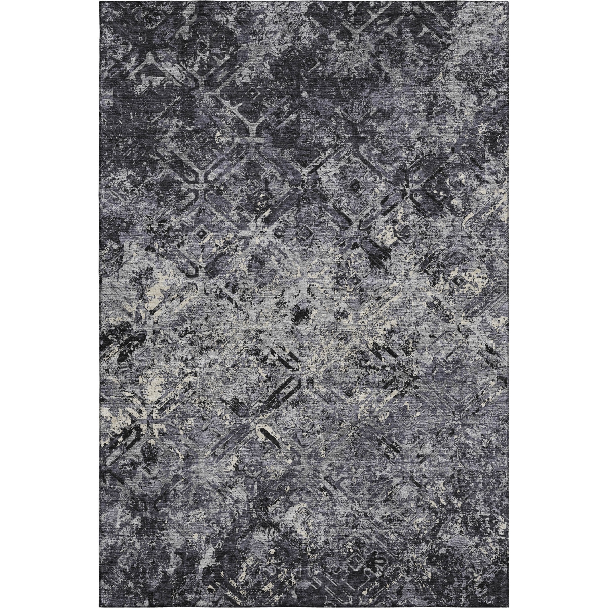 664398 10 x 14 ft. Black Gray & Silver Diamond Washable Machine Made Rectangle Area Rug with UV Protection