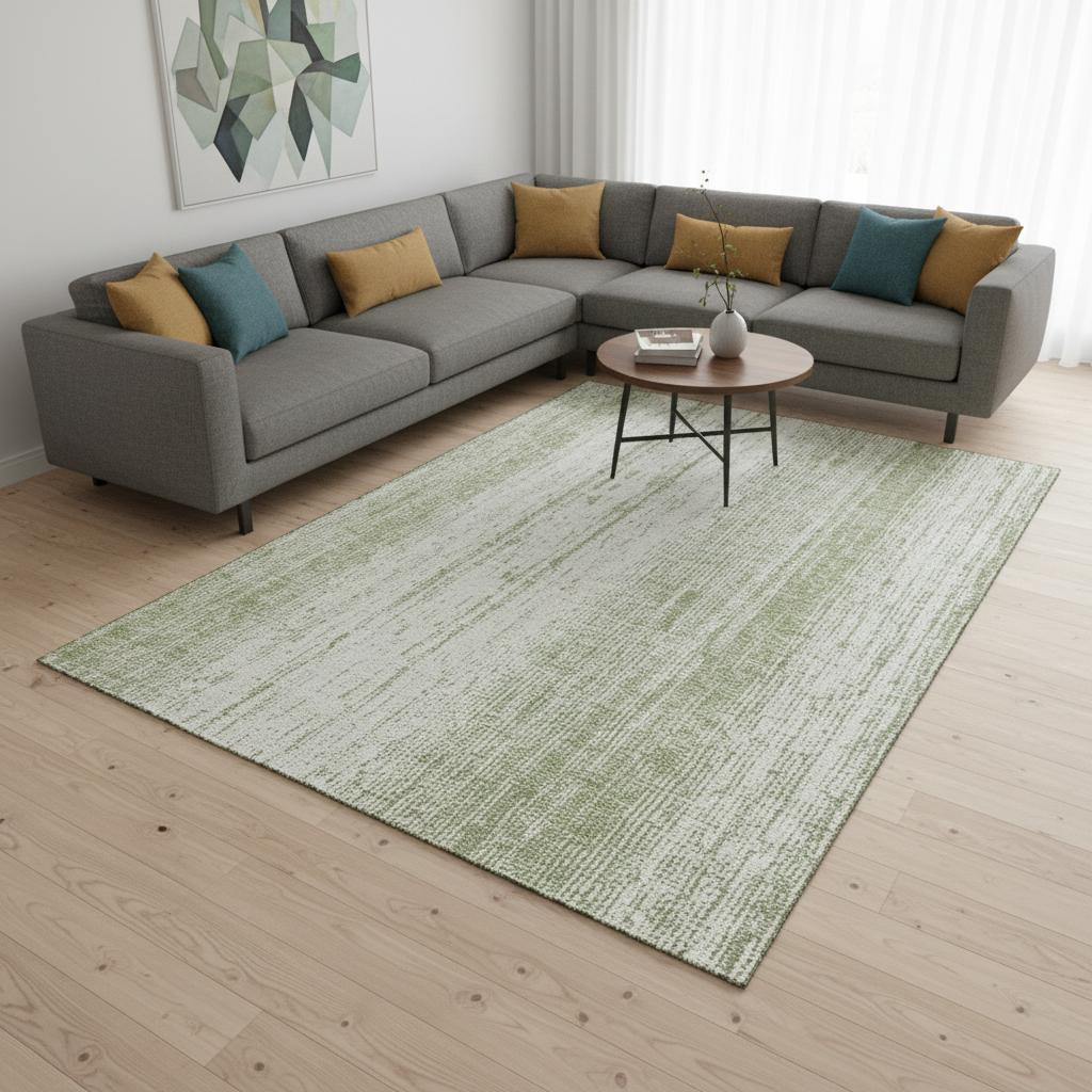 668307 10 x 14 ft. Artichoke Green & Ivory Striped Transitional Washable Machine Made Rectangle Area Rug with UV Protection