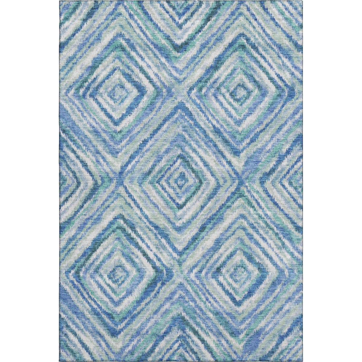 664982 8 x 10 ft. Blue, Green & Ivory Geometric Washable Machine Made Rectangle Area Rug with UV Protection