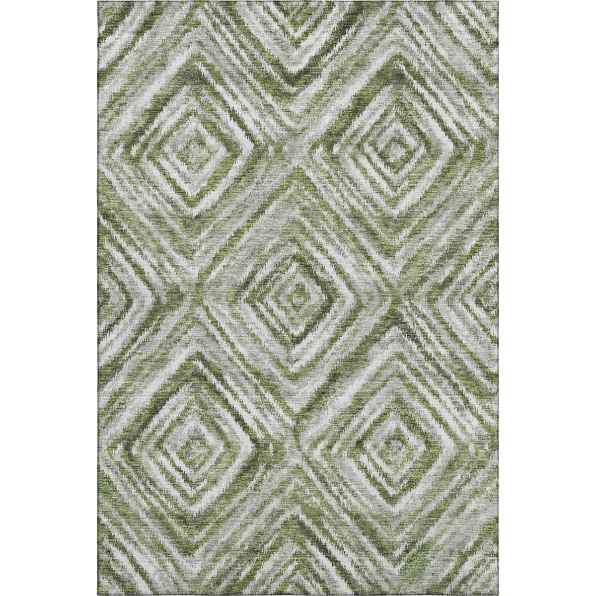 664998 5 x 8 ft. Artichoke Green, Gray & Ivory Geometric Washable Machine Made Rectangle Area Rug with UV Protection
