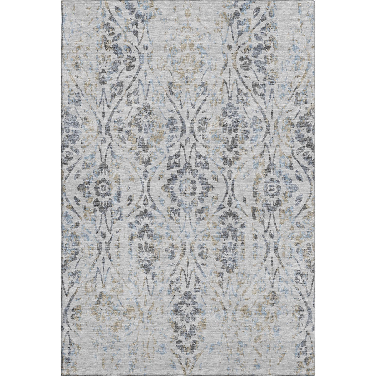 669050 5 x 8 ft. Gray & Blue Floral Washable Machine Made Rectangle Area Rug with UV Protection