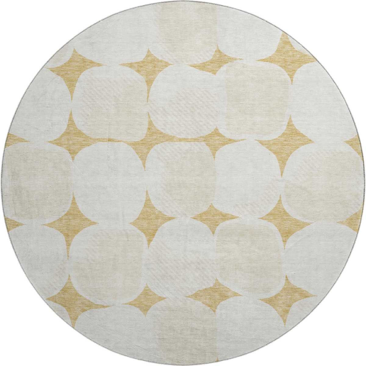 669183 8 ft. Gold & Ivory Abstract Geometric Transitional Washable Round Area Rug with UV Protection