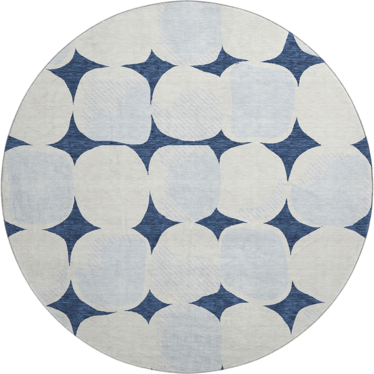 669213 8 ft. Navy Blue & Ivory Abstract Geometric Transitional Washable Round Area Rug with UV Protection