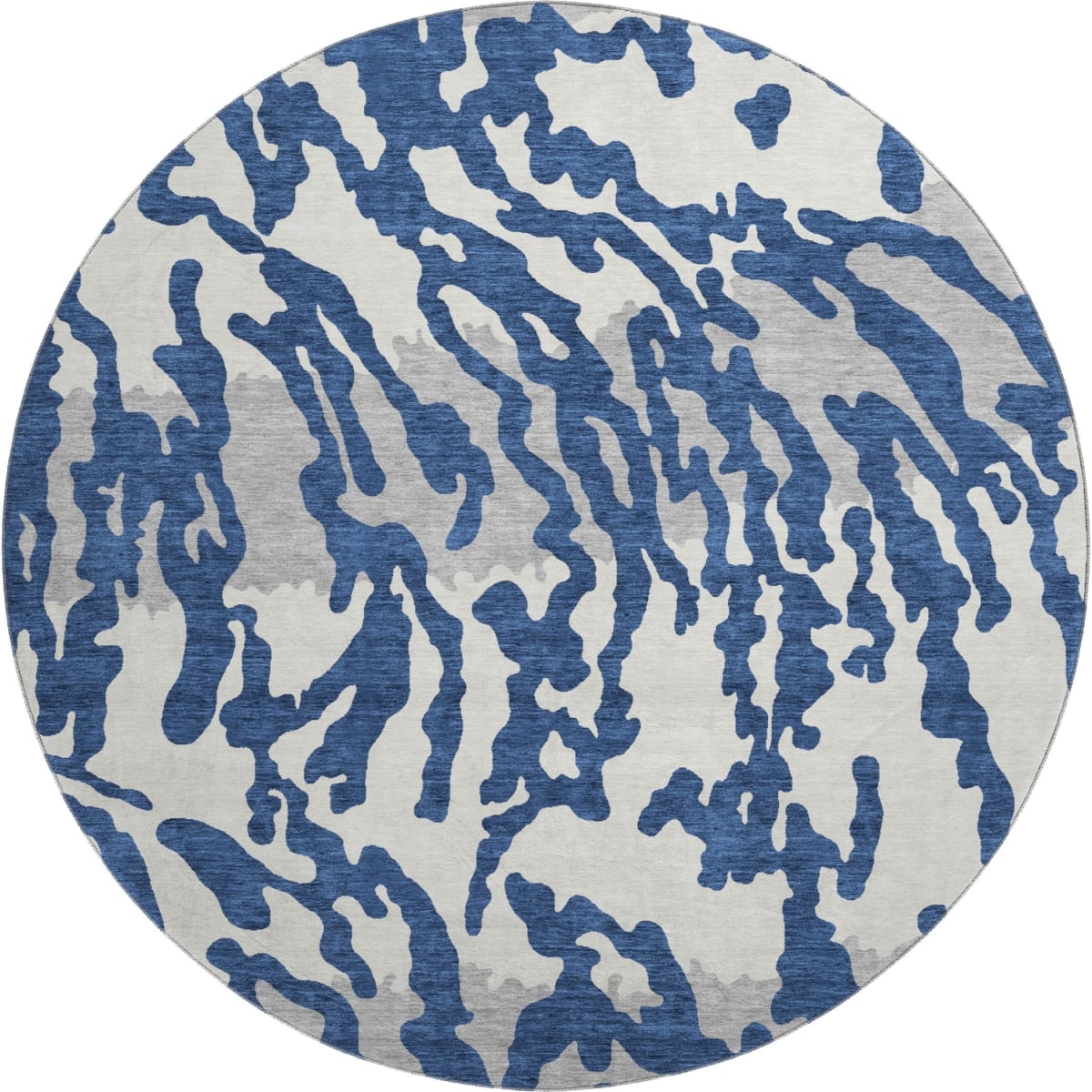 669459 8 ft. Navy Blue & Ivory Animal Print Washable Round Area Rug with UV Protection