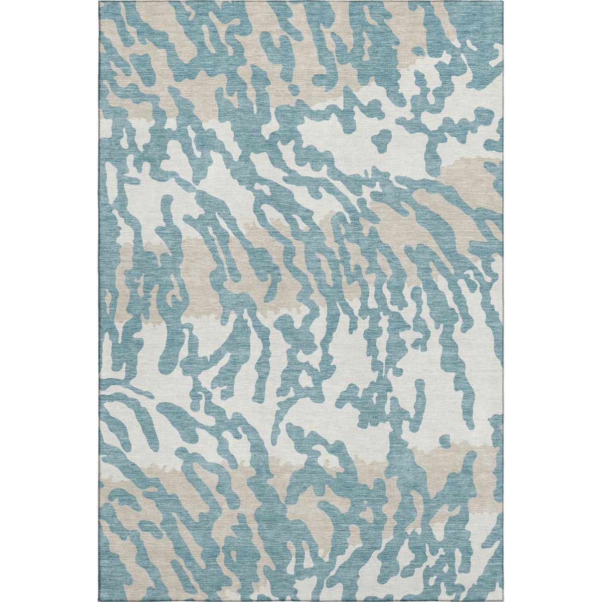 669491 9 x 12 ft. Teal & Ivory Animal Print Washable Machine Made Rectangle Area Rug with UV Protection