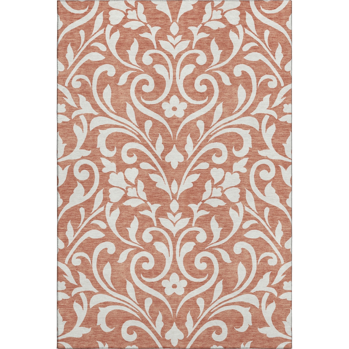 669646 8 x 10 ft. Salmon & Ivory Floral Transitional Washable Machine Made Rectangle Area Rug with UV Protection