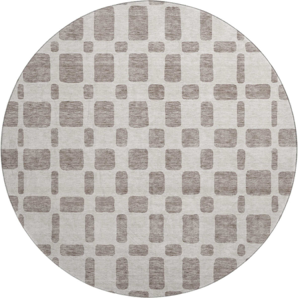 669315 8 ft. Taupe & Ivory Geometric Transitional Washable Round Area Rug with UV Protection