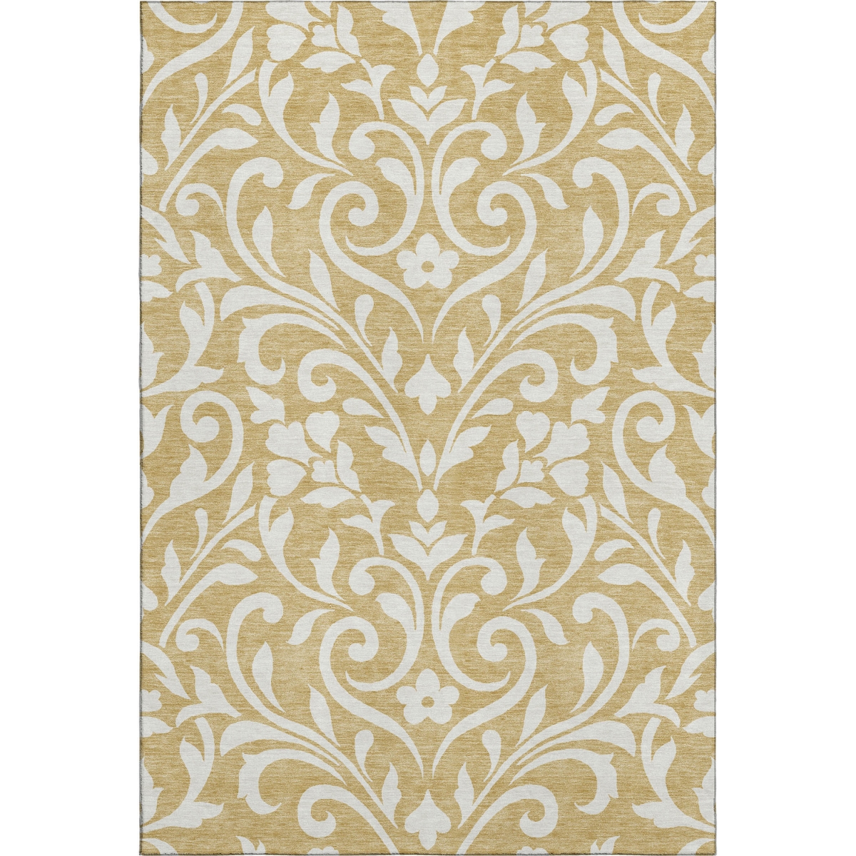 669602 5 x 8 ft. Gold & Ivory Floral Transitional Washable Machine Made Rectangle Area Rug with UV Protection
