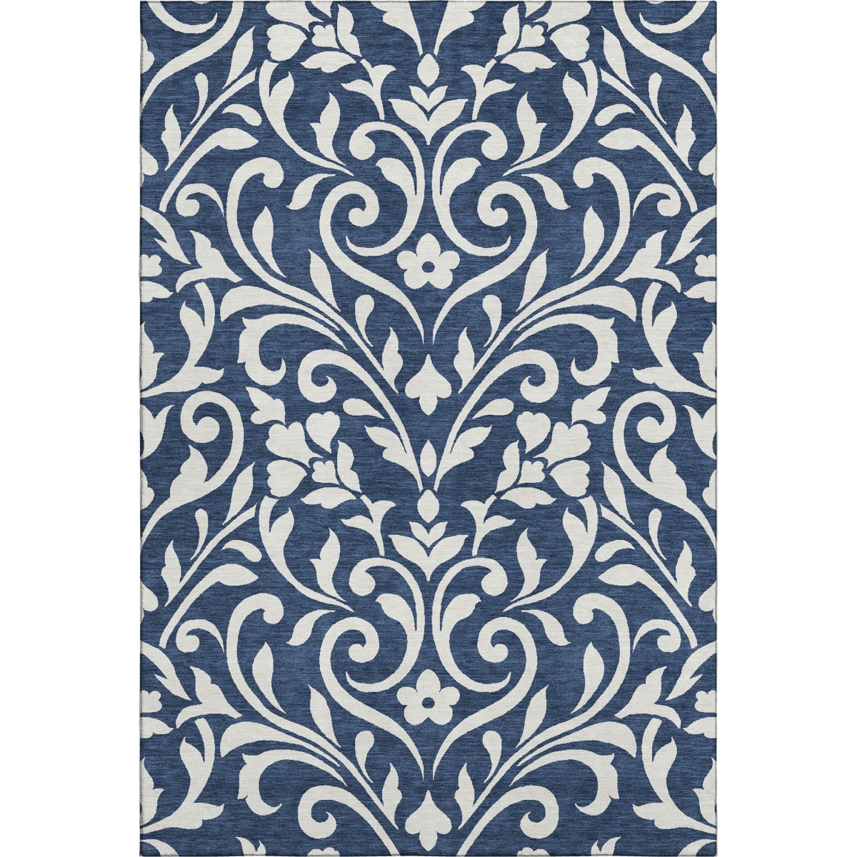 669626 5 x 8 ft. Navy Blue & Ivory Floral Transitional Washable Machine Made Rectangle Area Rug with UV Protection