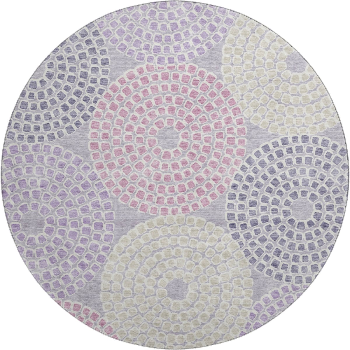 670126 8 ft. Lavender Gray & Blush Geometric Washable Round Area Rug with UV Protection